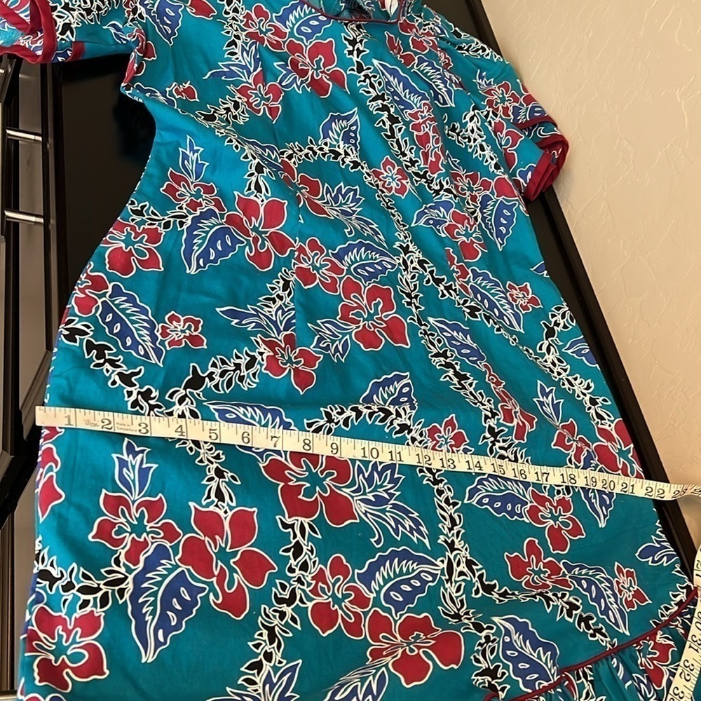 Hilo Hattie Hawaiian midi/maxi dress, turquoise and red, tropical print sz 14 - Picture 11 of 13